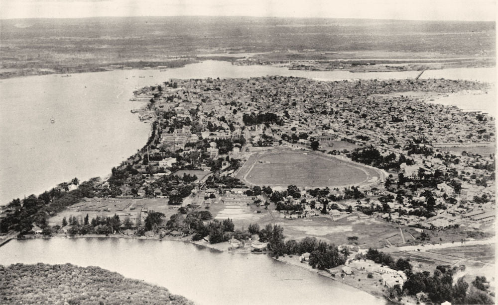 NIGERIA. Aerial view of Lagos 1936 old vintage print picture